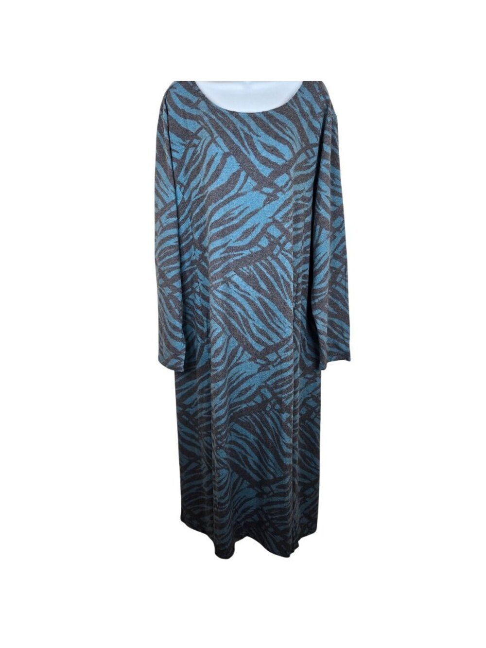 Blue Gray Zebra Long Sleeve Maxi Dress Womens 3X Soft Knit
